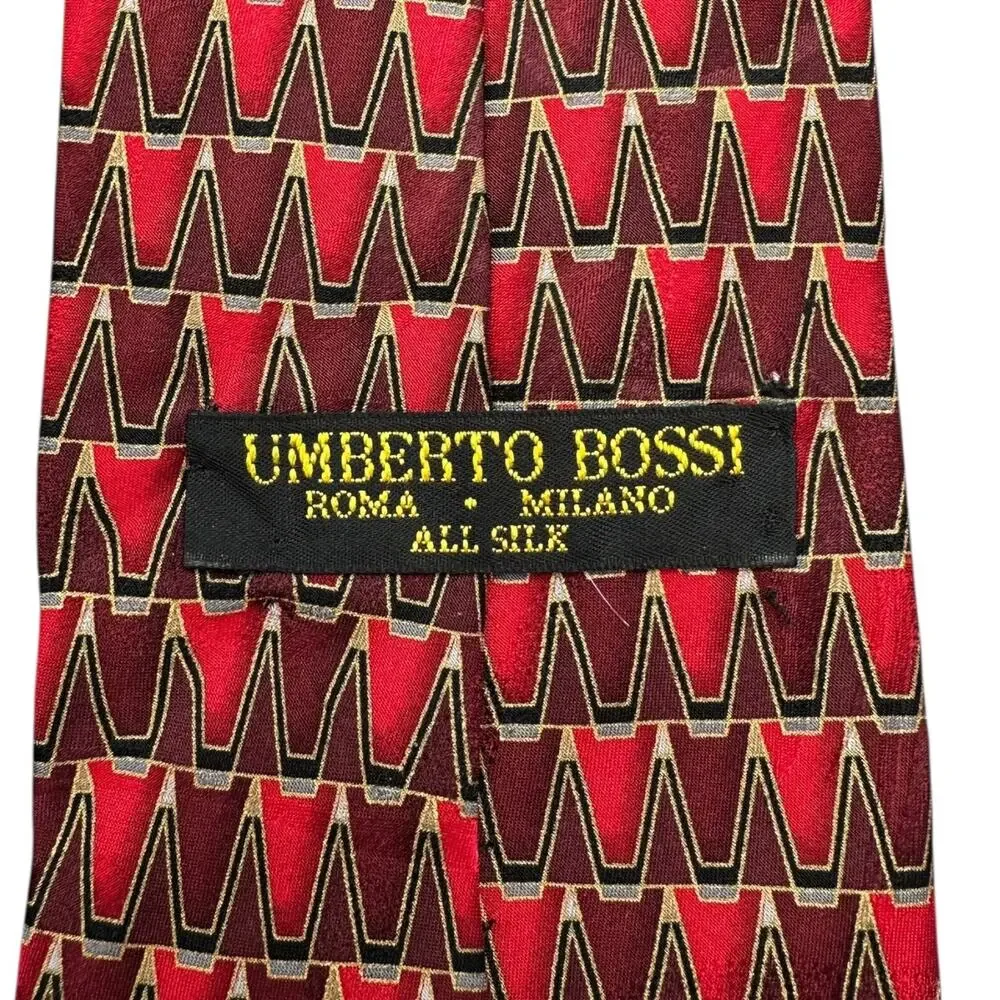 Umberto Bossi‎ Red Vintage Dress Tie Italian Silk Geometric Pattern 58